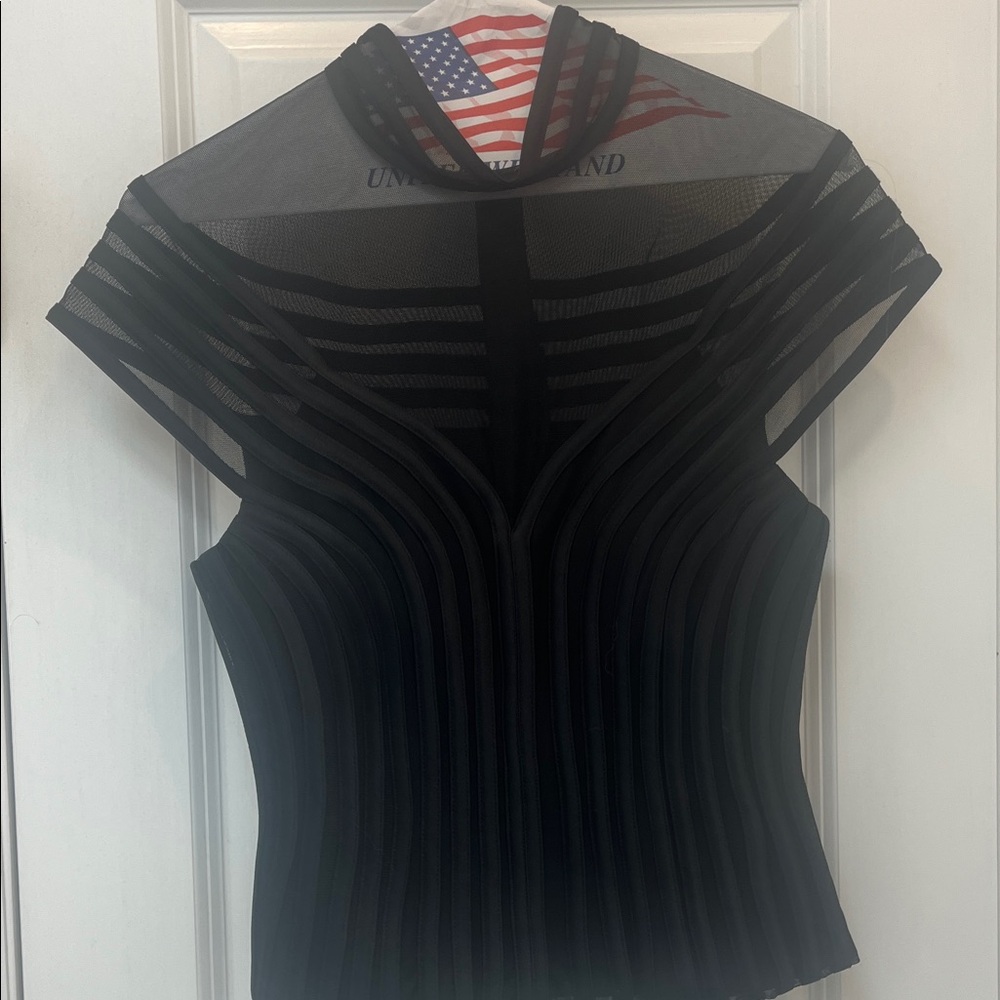 JS Collections Black Mesh Blouse